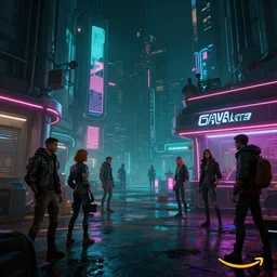 photo environement cyberpunk amazon : 4, 4 k rtx hdr volume light concept studio matte painting environement digital illustration style cyberpunk 2 0 7 7 artstation artur tarnowski, mihai muscan, marcin tomalak, marta leydy, marcin stepien, charlotte hughes, zuzanna dabrowa neon bioluminiscence