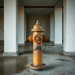 there is a rusted out fire hydrant in the building