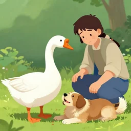 a white goose crushed a dog by wenjun lin, irakli nadar, bright colors, octopath traveler, wenjun lin, unreal engine 5 highly rendered, global illumination, radiant light, detailed and intricate environment