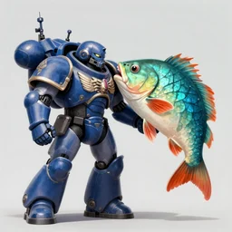 primaris ultramarine kissing a large fish, warhammer 4 0 k, detailed illustration, featured on artstation, pixiv