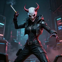 a portrait of a evil cigarette dancing techno - style, cyberpunk concept art, trending on artstation, highly detailed, intricate, sharp focus, digital art, 8 k