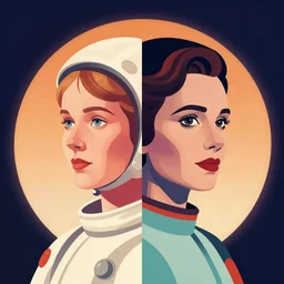 sherilyn fenn and mary louise brooks 2 2 years old space woman, retro futurism, 1 9 5 0 s scifi, half portrait by stanley artgerm, dramatic lighting, ilya kuvshinov, trending on artstation, flat colour, geometric curves, gradient filter, pleasing tone colours