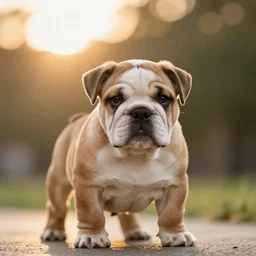 a bulldog puppy at golden hour, bokeh, 3 2 megapixel