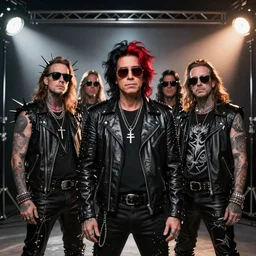 a death metal band themed after Weird Al, studio lighting, photo realistic, a death metal band with spikes and piercings, Weird Al Yankovic, realistic reflections