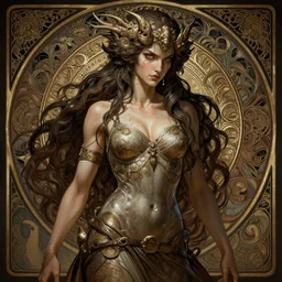 huntress, fibonacci, sweat drops, insane, intricate, highly detailed, digital painting, artstation, concept art, smooth, sharp focus, illustration, Unreal Engine 5, 8K, art by artgerm and greg rutkowski and alphonse mucha
