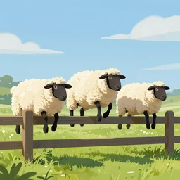 three sheep jumping over a fence, concept art, digital art,