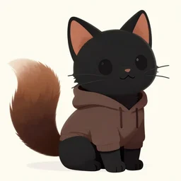 soft cute black cat fox fursona with a long bushy tail, brown fur, wearing a hoodie, furry character portrait, by henriette ronner - knip, by beatrix potter, by aaron miller, commission for, soft lighting, illustration, furaffinity