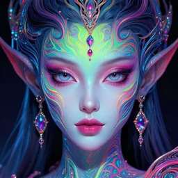 beautiful intricate exquisite alien princess realistic face, beautiful eyes, neon colors, drawing, in the style of greg rutkowski, fantasy, amazing detail, epic, intricate, elegant, smooth, sharp focus