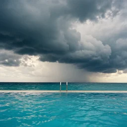 menacing clouds in the sky at the swimming pool, 8 k, hd, dof, kodak film, national geographic, canon photo, rule of thirds, volumetric lighting, subsurface scattering, photorealistic, octane render, details