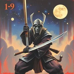 1 9 6 9 retro game poster. kenku samurai. cozy. character class. drew struzan. keith parkinson. oil on canvas