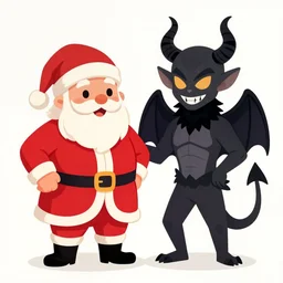a cross between santa claus and satan, simini blocker illustration