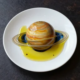 olive oil and vinegar drizzled on a plate in the shape of the solar system, oil on canvas, intricate, 8k highly professionally detailed, HDR, CGsociety