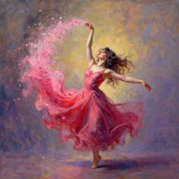 a woman 💃 disintegrating into small particles of love, behancehd, impressionism