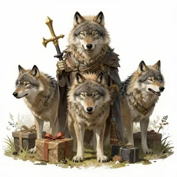 wolves and their treasures - fantasy style, trending on artstation, illustration, digital painting, highly detailed render