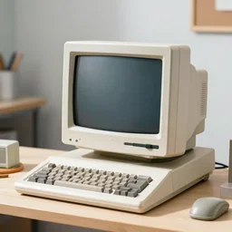 color 2 0 2 2 digital photo of a kitschy retrofuturistic personal - computer designed in the 1 9 7 0 s, in a workshop. it has two crt monitors displaying a gui, and has a magnetic - tape reader, a pen tablet, and a mechanical keyboard. cassette futurism ; retrofuturism.