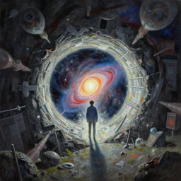 A painting of a time portal destroying the universe trending on artstation in the style of Greg Rutkowski