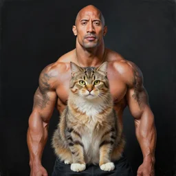 dwayne johnson as a cat, cat, animal body, studio picture, realistic illustrative painting, artgerm, visionary arts, huang guangjian