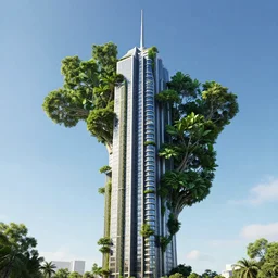 an alien skyscraper in the shape of brazil nut trees, hd, 8 k, octane render