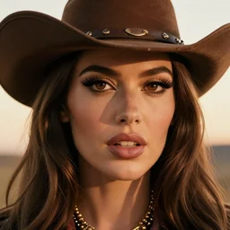 film still of jar jar binks as a female cowgirl, long eyeslashes, big juicy lips, big seductive eyes, dramatic cinematic lighting, beautiful magic hour lighting, dolce & gabbana campaign, highly detailed, realistic, 4 k