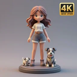 80mm resin detailed miniature of a Girl and a Dog, wavy hair, Product Introduction Photos, 4K, Full body,