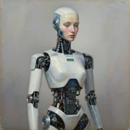 A female robot, expressionist, high quality, 4k, oil on canvas by Elias Tykeson, masterpiece
