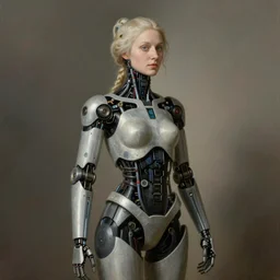 a portrait of a female cyborg by Rembrandt