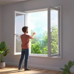 3 d rendered image of man oppening room window, fresh air blender 3 d keyshot unreal engine