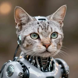 a cybernetic robotic cat, photo, close up, award wining, highly detailed, global illumination,