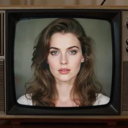 an old tv screen showing a portrait of a beautiful woman by sarah moon