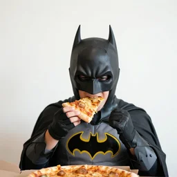 kid batman biting pizza, batman eating pizza