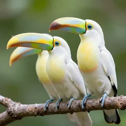 white - breasted toucans ( ramphastos tucanus ) of gummy, lemon flavor with strawberry, cherry and orange stripes on the beak.