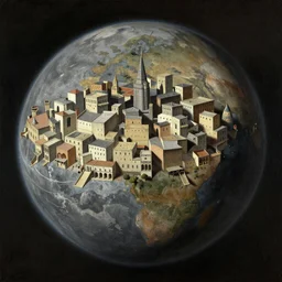 a planetary city by diego velazquez, oil painting