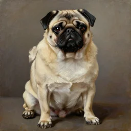 dog pug as bodybuilder  portrait, heavy texture victorian oil painting