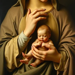 hands, holy mary and child, baroque painting