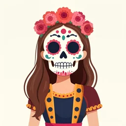 Illustration of a sugar skull day of the dead girl, art by daniel garber