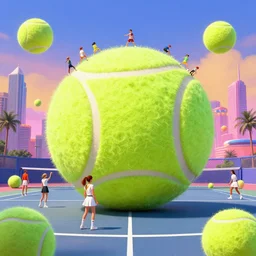 an alternate universe where people worship giant tennis balls as gods, retro-futurism
