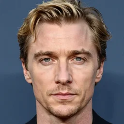 hyper realistic portrait of a man with blonde two sides hair and thin face lines, he looks like michael fassbender without beard and he is blonde
