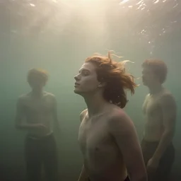 underwater and dreaming, back lighting, murky cloudy windy by jeremy lipkin, jesper ejsing, dino valls, rule of thirds, seductive look, beautiful