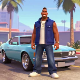 a still of carl jhonson from gta san andreas in the style of pixar, disney
