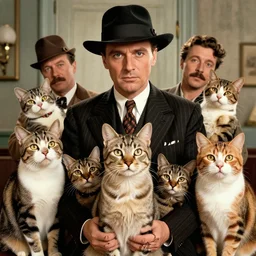 1930's gangster movie where the actors are all cats, 4k, poster