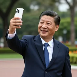 president xi jinping taking a selfie at rizal park, realistic, shot on an iphone