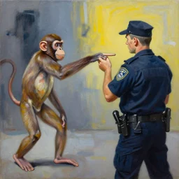 a beautiful painting the policeman shot the monkey, by jean michel basquiat octane render realistic oil painting