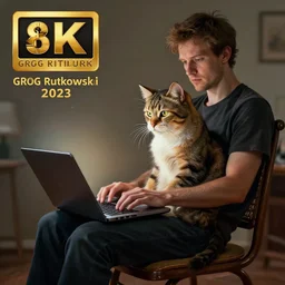 cat sitting in a chair using a laptop, painting, by greg rutkowski and igor kieryluk, photo realistic, dynamic lighting, artstation, poster, volumetric lighting, very detailed face, 8 k, award winning