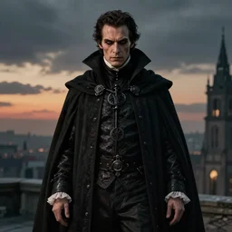 detail portrait evil John Cusack as 18 century warlock in cloak as mantle, male, elegant,  digital fantasy art, hands straight down, insane,  under light, at late evening by greg rutkowski and thomas kinkade, Trending on artstation
