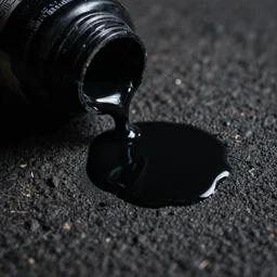 close - up of vantablack oil paint spilled on ground at night
