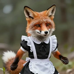 An anthropomorphic fox wearing a maid outfit, trending on FurAffinity, trending on Artstation, 8k, photorealistic, hyper detailed, unreal engine 5, IMAX quality, cinematic, epic lighting, in the style of Greg Rutkowski