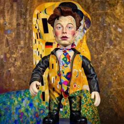 the world's richest man is a ventriloquist dummy from south africa, psychedelic, elon musk! as the puppet master, patterned skin, trending on artstation, photorealism, vibrant colors, digital art, in the style of harumi hironaka, gustav klimt, egon schiele, coby whitmore, david bates, monet, octane render.