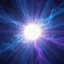 A sun exploding with blue and purple hues