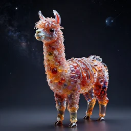 llama with dreadlocks. 3D glass sculpture in space, juicy magnificence by Ron Walotsky and David A. Hardy