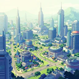futuristic country town. pixel art, limited palette, by award - winning mangaka, backlighting.